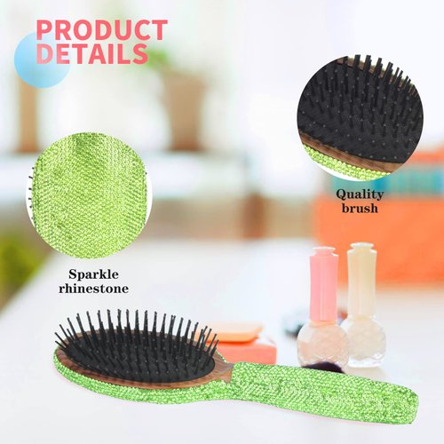 Hair Brush Detangle Hair Brushes for Women, Detangling Brush For Curly Hair, Detangle Brush, Wet Hair Brush for Thick Hair, Women Hair Brush For Curly Hair, Brushes For Hair Handmade Luxury Bling Crystal Paddle Brush Cute Rhinestone(Green)