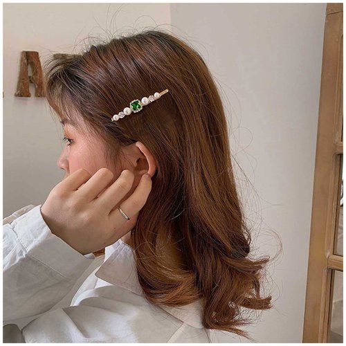 Andelaisi Vintage Emerald Crystal Hair Clips Green Emerald Hair Pins Barrettes Gold Crystal Pearl Hairpin Barrette Shiny Cz Pearl Hair Pins Hairclip Decorative Bobby Pins Crystal Wedding Headpieces