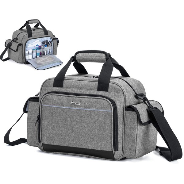 Trunab Home Health Nurse Bag Empty, Portable Medical Supplies Shoulder Bag for Hospice, Home Visit, Hospital Interns, Grey, Bag Only