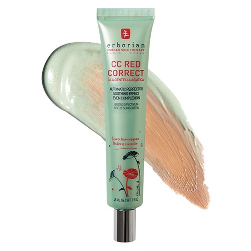 Erborian CC Red Correct - Skincare-First Green Color Corrector with Centella Asiatica, Illuminating Color Corrector with Redness Coverage & SPF 25 - Cica, Korean Skincare, 1.5 Oz