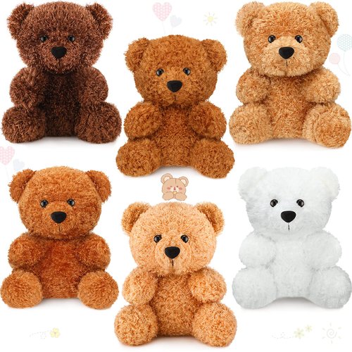 HyDren 6 Pieces Bear Stuffed Animals 8 Inch Plush Bears Toys Soft Bear Doll Bulk for Wedding Present Baby Shower Gender Reveal Birthday Party Gift Favors