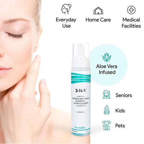 DermaRite 3-N-1 Foaming Rinse-Free Body Wash Pump Bottle Mild Scent 7.5 oz. 00190 2 Ct