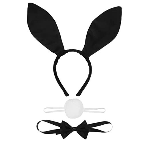 UJLN Women's Bunny Accessory Set Rabbit Ear Headband Collar Bow Tie Rabbit Tail for Easter Costume Cosplay Accessories for Adult Children-3Pack