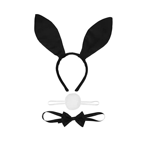 UJLN Women's Bunny Accessory Set Rabbit Ear Headband Collar Bow Tie Rabbit Tail for Easter Costume Cosplay Accessories for Adult Children-3Pack