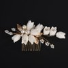 BERYUAN Wedding Gold Leaf Flower Hair Comb Pearls Flower Hair Side Comb White Flowers Leaf Wedding Headpiece Gold Wedding Headpiece Vintage Wedding Hair Comb for Brides Bridesmaid