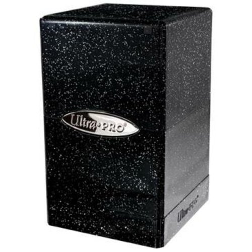 Ultra PRO Satin Tower 100+ Deck Box Glitter Black - Snap-fit Locking Mechanism - Securely Store Pokemon Cards, Magic the Gathering, Baseball Cards - Durable Case for Trading Cards, MTG, One Piece Fans