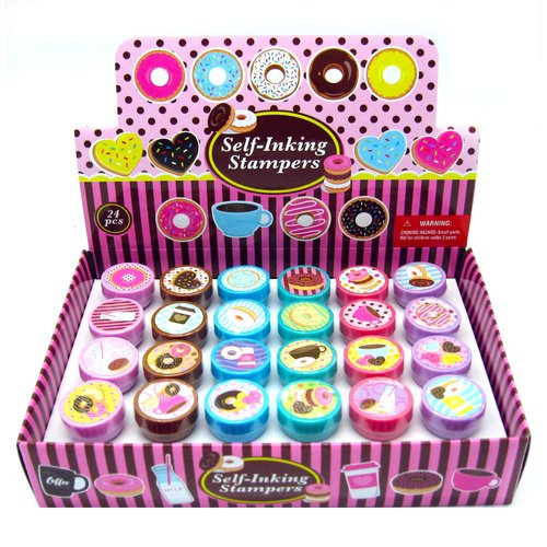 TINYMILLS 24 Pcs Donuts Stampers for Kids Donut Party Favors Goodie Bag Stuffers Pinata Fillers Classroom Rewards Carnival Prizes