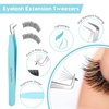 Ms.Queen Volume Tweezers For Eyelash Extensions, Fiber Tip Grip Lash Tweezers L-Shape Boot Mega Volume Mink Lashes Tweezers, Blue