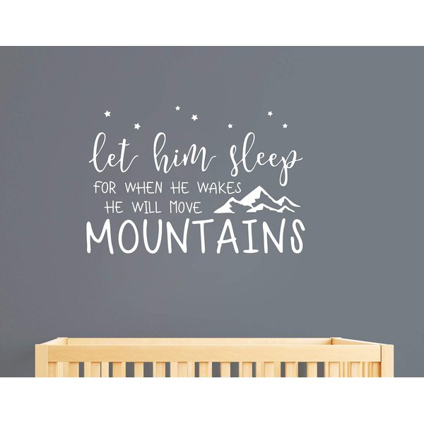 Wall Decal Kids Let Him Sleep for When He Wakes He Will Move Mountains Quote Wall Decals Nursery Stars Wall Decal Vinyl Wall Stickers for Baby Boy Kids Y25 (Small, White)