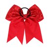 12 Pieces 8 Inch Red Cheer Bows Glitter Jumbo Cheerleading Bow with Elastic Ponytail Holder Bow Hair Tie Band Hair Accessories for School Girls Toddlers