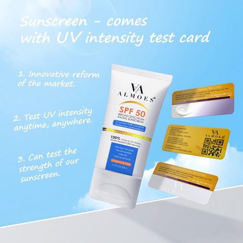 Almoes Moisturising Sunscreen, Face Sunscreen Clear Broad-Spectrum SPF 50,Facial Sunscreen with Niacinamide + Centella Asiatica Extract,Hydrate & Antioxidant,Travel Sunscreen,Suitable for all skin