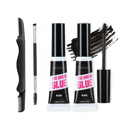 Waterproof Colored Eyebrow Gel Set, Thick Eyebrow Gel, Thickening Eyebrow Mascara Gel, Fast Eyebrow Shaping,Long Lasting Transfer-Proof Extreme Hold Brow Glue. (Black-2pcs 03#)