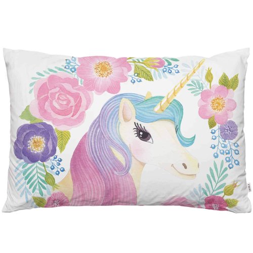 EKOBLA Throw Pillow Cover Animal Cute Unicorn Pink Purple Blue Wavy Hair in Garland Spring Flowers Leaf Decor Lumbar Pillow Case Cushion for Sofa Couch Bed Standard Queen Size 20x30 Inch