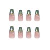 IMSOHOT Glossy Flower Press on Nails Medium Length Green Coffin Fake Nails French Cute False Nails Ballerina Glue on Nails for Women and Girls