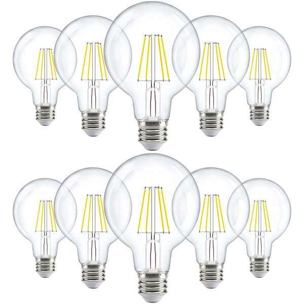 Sunco 10 Pack G25 Globe Light Bulbs LED Edison Vanity Light Bulbs, CRI90 3000K Warm White, Dimmable, 5W=60W, Clear Vintage Filament Globe, 500 Lumens, E26 Base Indoor Outdoor Clear UL