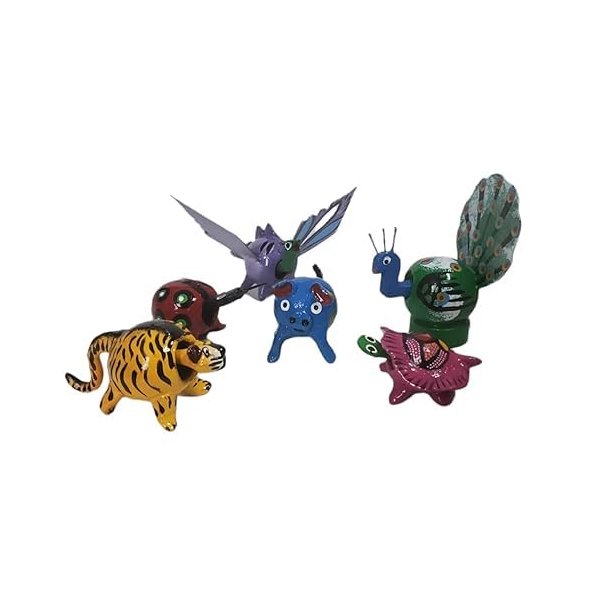 Puerta21 Mexican Bobbleheads, Set of 5 Mexican Bobble Head Bobbing Wood Animal Wobble Wooden bobblehead
