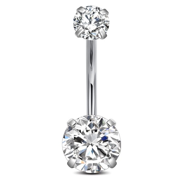 Incaton 14G Belly Button Ring Surgical Stainless Steel Round Cubic Zirconia Navel Barbell Belly Rings For Women 6/8/10/12mm 1S12