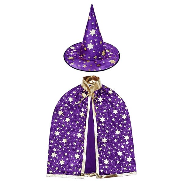 Newland Wizard Costume Kids,3-10 years Wizard Cape and Hat,Kids Cloak Dress up Party Supplies for Halloween Christmas Cosplay