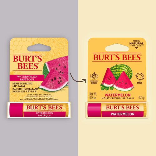 Burt's Bees Watermelon Lip Balm, Lip Moisturizer With Responsibly Sourced Beeswax, Tint-Free, Natural Conditioning Lip Treatment, 1 Tube, 0.15 oz.