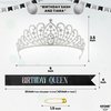 KatchOn, Holographic Happy Birthday Sash and Tiara - Silver Rhinestone Tiara Set | Birthday Crown and Sash for Women | Glitter Crystal Hair Accessory for Queen's Birthday | Women Birthday Decoration