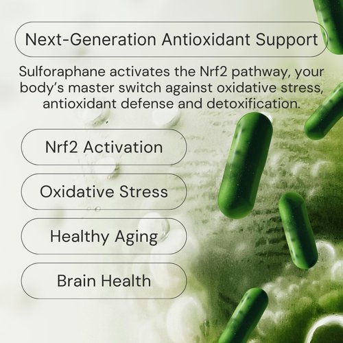 10mg Pure Stabilized Sulforaphane Supplement from Broccoli Sprout Extract - Cellular Detox, Liver & Brain Health Support - Nrf2 Activator - Non-GMO & Glyphosate-Free - 30 Vegan Capsules