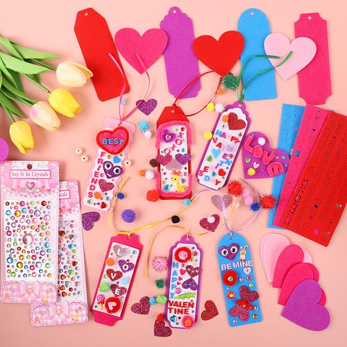 Valentine's Day Gifts for Kids - 401 PCS Valentine's Day Cards Craft Kit DIY Bookmarks Set, Valentine Craft Kits with Assorted Hearts Stickers Valentines Favors for Kids Classroom Gifts Exchange