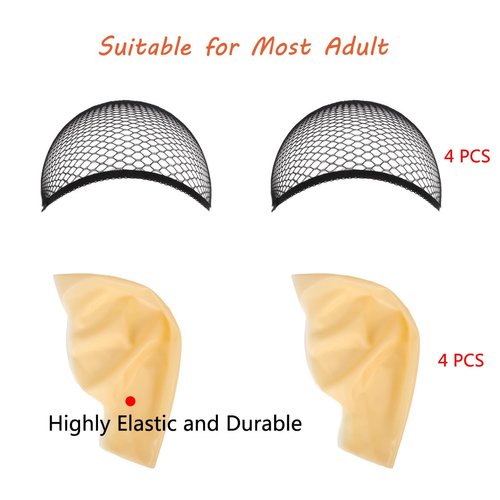 8 Pcs Halloween Bald Cap, 4 Pcs Makeup Latex Bald Cap 4 Pcs Black Wig Caps, Cosplay Costume Accessories for Adults, Teenagers' Theme Party Decorations Supplies