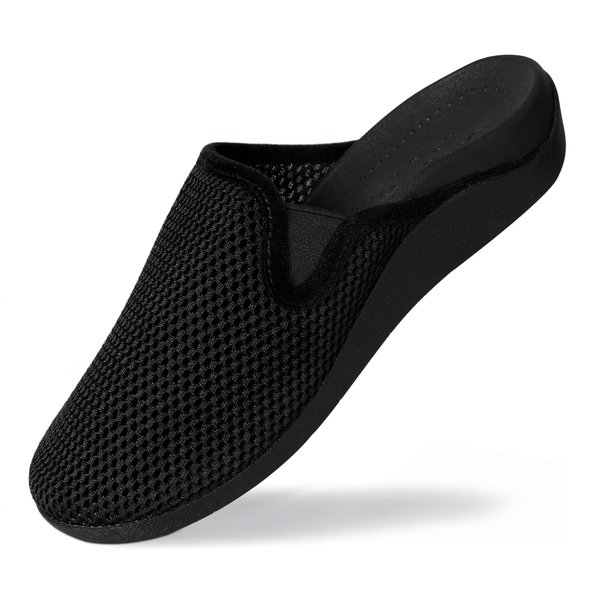 V.Step Mesh Orthopedic Slippers for Women, Orthotic Slippers with Arch Support, Mens Clogs Walking Sandals for Plantar Fasciitis Outdoor House Shoes, Black W7.5/M6