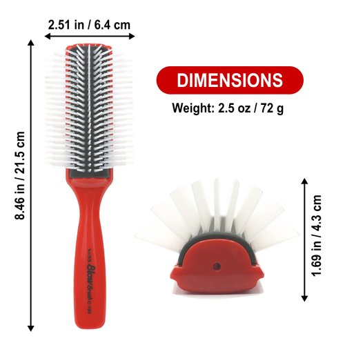 VESS Blow and Styling Hair Brush, Wide 9 Row Round Type- Light weight -Made in Japan-C-150 (Red)