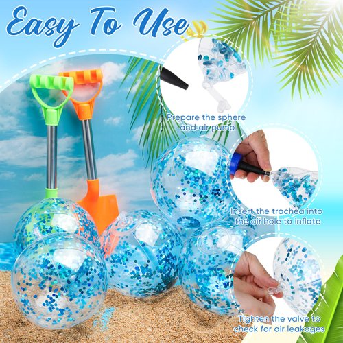 Hungdao 25 Pcs Inflatable Glitter Beach Ball 8 Inches Mini Clear Floatable Confetti Ball for Kids Bulk Swimming Pool Theme Party Ball for Hawaiian Theme Party Decorations Favors Supplies (Blue)