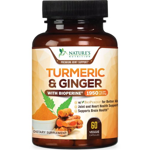 Turmeric Curcumin with BioPerine & Ginger 95% Curcuminoids 1950mg - Black Pepper Extract for Max Absorption, Nature's Joint Support Supplement, Herbal Turmeric Pills, Vegan Non-GMO - 60 Capsules