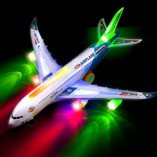 Zetz Brands Bump and Go Airplane Toy – Toy Airplane with 4D Lights – Kids Airplane Toys with Reflecting Lights and Sound – Realistic Model Airplane for Boys and Girls 3-12 Years Old