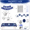 Navy Blue and Silver Birthday Decorations for Men Women, Blue Birthday Decorations for Men with Happy Birthday Banner Tablecloth Balloons Fringe Curtains Hanging Swirls Cake Toppers