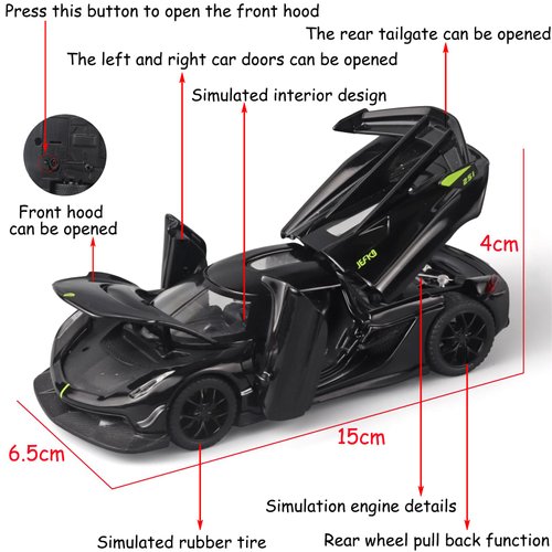 Therina Toy Cars Model Jesko Black Alloy Collectibles Die-cast Vehicles with Sound and Light