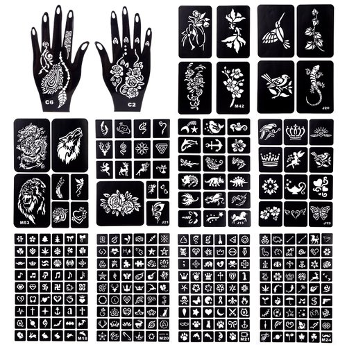 Koogel 281PCS Semi Permanent Tattoo, 12 Sheets Henna Women Tattoo Stencil Temporary Tattoo Stickers for Face Paint Body Art