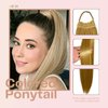 VAVANGA 28inch Long Ponytail Extension with Hair Tie, Multi Dark Blonde Yaki Straight Ponytail Thick Braiding Hair Ponytail Natural Fake Pony Tails Hairpiece for Women (#15/18)