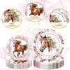 Horse Birthday Party Supplies Tableware - 96 Pcs Cowgirl Birthday Party Decorations, Horse Themed Party Paper Plates and Napkins Sets with Forks, Western Baby Shower Disposable Dinnerware, Serves 24