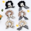 Pearl Hair Ties, UNLONLEG 6Pcs Rabbit Bunny Ear Scrunchies, Fabric Rubber Band Bow Hair Ties, Pearl Bow Hair Scrunchies for Women Bow Ponytail Holder Hair Accessories for Girls(B#)
