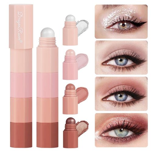 Blopuivo 4-in-1 Nude Cream Eyeshadow Stick,Matte Eye Shadow Face & Eye Highlighter Pen Matte Nude Eye Makeup, Highly Pigmented Eyeshadow (A)