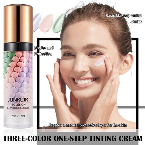 One Step Color Corrector,Color Correcting Foundation Facial Serum,Moisturizing Concealer Tri-Color Correcting Isolation Cream Face Makeup Primer Base