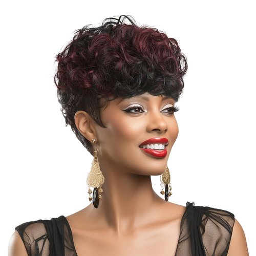 Short Wigs for Black Women Ombre Burgundy Mixed Black Wine Red Pixie Cut Wig Synthetic Burgundy H...