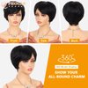 PHOCAS Short Human Hair Pixie Cut Wigs with Bangs for Women Short Black Wavy Wigs Layered Natural Fashion Short Human Hair Wigs