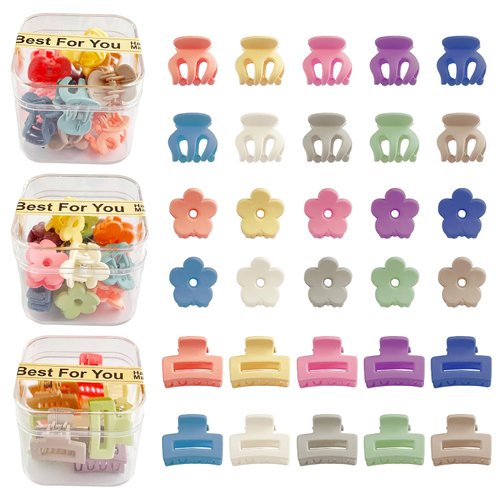 EleMirsa 30pcs Mini Hair Claw Clips for Girls and Women Flower Small Claw Clips Square Tiny Claw Clips for Thin Hair Strong Hold Jaw Clips