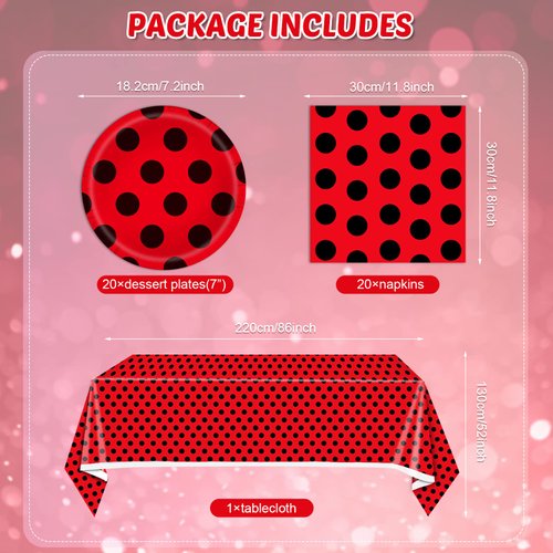 41PCS Ladybug Birthday Party Decorations Bug Party Decorations Red and Black Birthday Party Tableware Set Red Black Party Paper Plates Napkins Tablecloth For Boys Girls Baby Shower Party Supplies