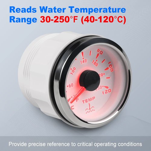 WATERWICH 2inch 52mm Water Temperature Gauge Thermometer Meter Kit 7 Color 30-250℉ / 0-120℃ Two-in-One for Car Truck Vehicle Boat Marine（Fahrenheit & Celsius）
