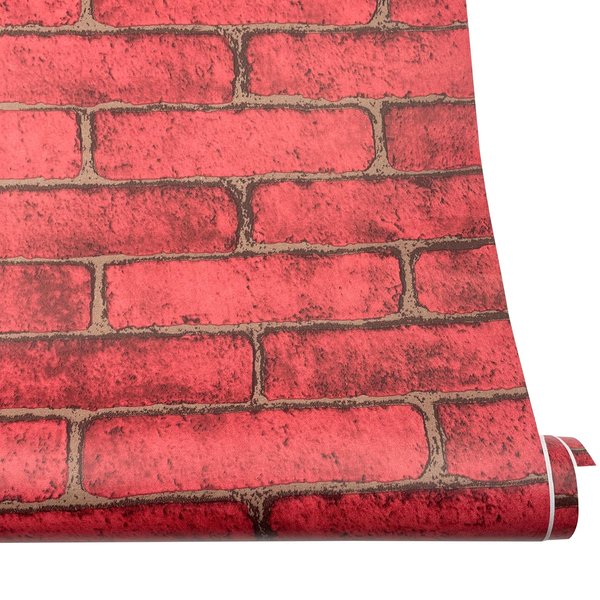 Yifely Red Brick Self Adhesive Shelf Drawer Liner Door Sticker Rural Wall Covering Paper Easy to Install 17.7inch by 9.8 Feet