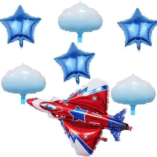 BIEUFBJI 42" Fighter Jet Airplane Ballons Cartoon Airplane Birthday Party Decorations Airplane Aviator Adventure Themed (7Pcs)