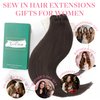 GOO GOO Sew in Hair Extensions Real Human Hair, Weft Hair Extensions Human Hair, 2A Light Brown 20 Inch-105g, Weft Bundles Straight Silky Remy Hair
