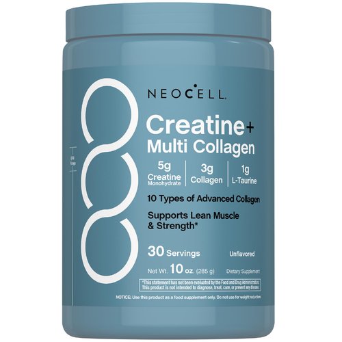 NeoCell Creatine Monohydrate Powder | 30 Servings | with Multi Collagen Peptides | Unflavored | for Women and Men