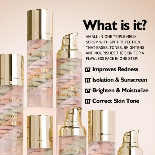 KIMUSE Color Correcting Facial Serum, One Step Color Corrector Tinted Moisturizer, Skin Tone Correcting and Brightening Makeup Primer, Hydrates, Balances & Nourishes Skin, Natural Finish